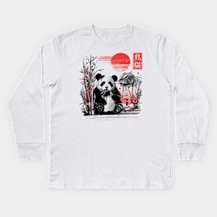 Panda red sun Kids Long Sleeve T-Shirt